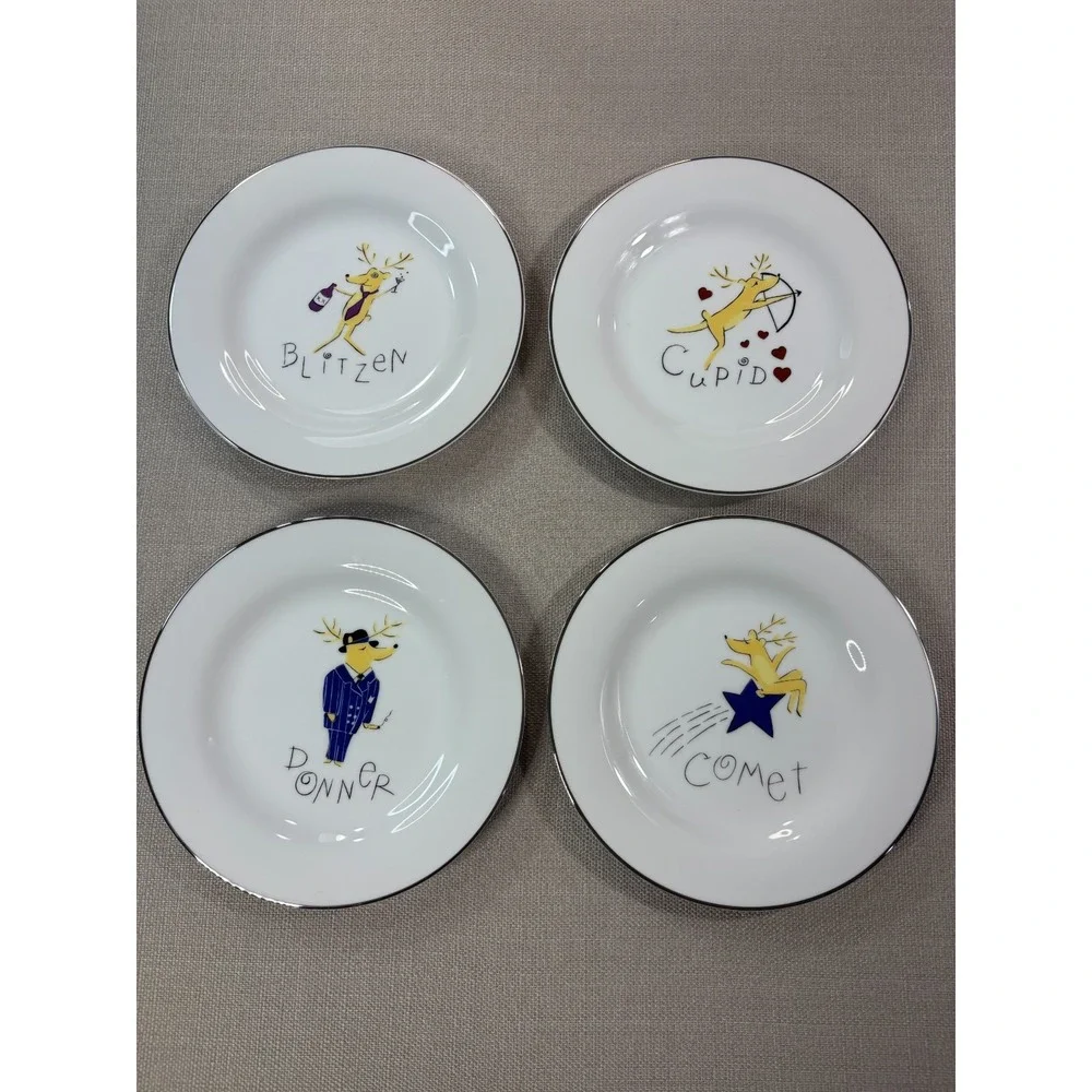 RETIRED Pottery Barn Reindeer Dessert Plates 8.5